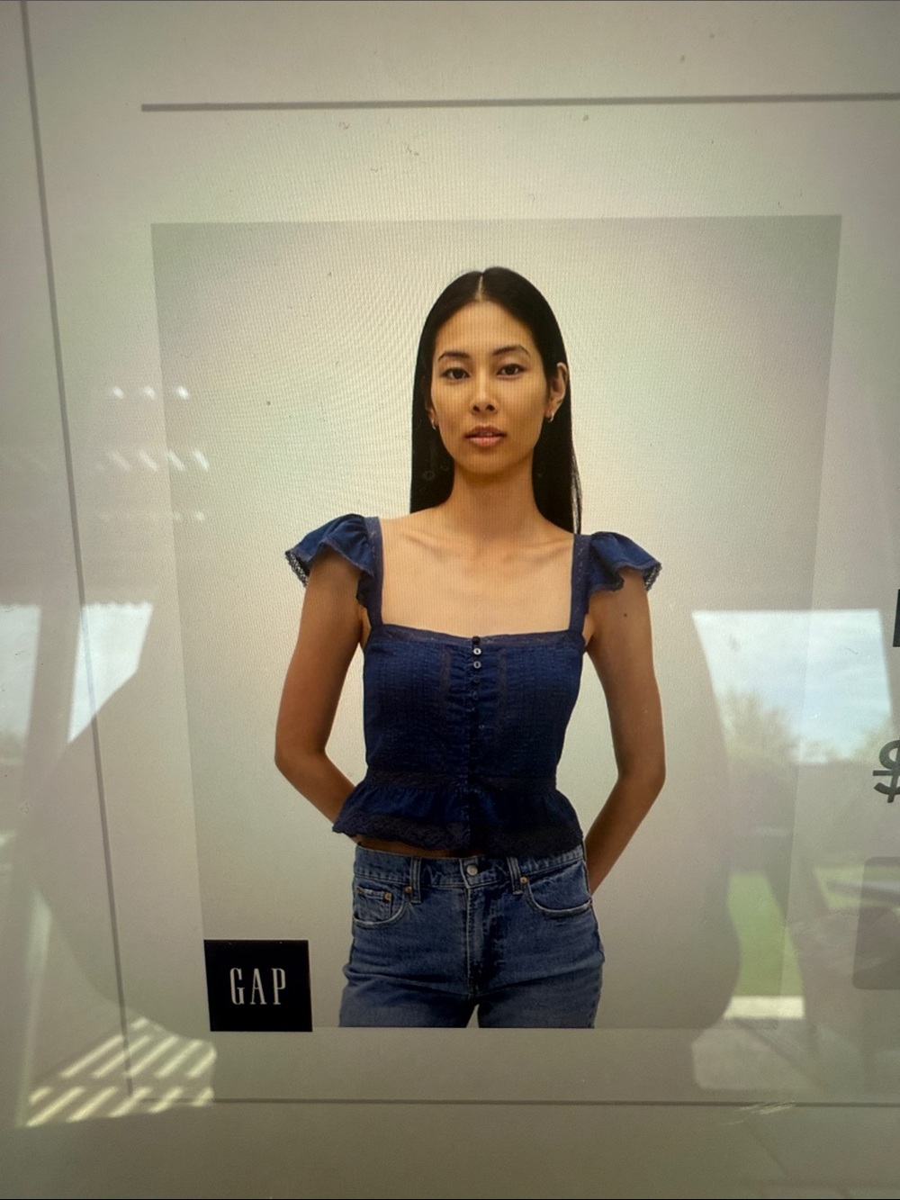GAP Navy Blue Lace Ruffle Button Front Crop Camisole